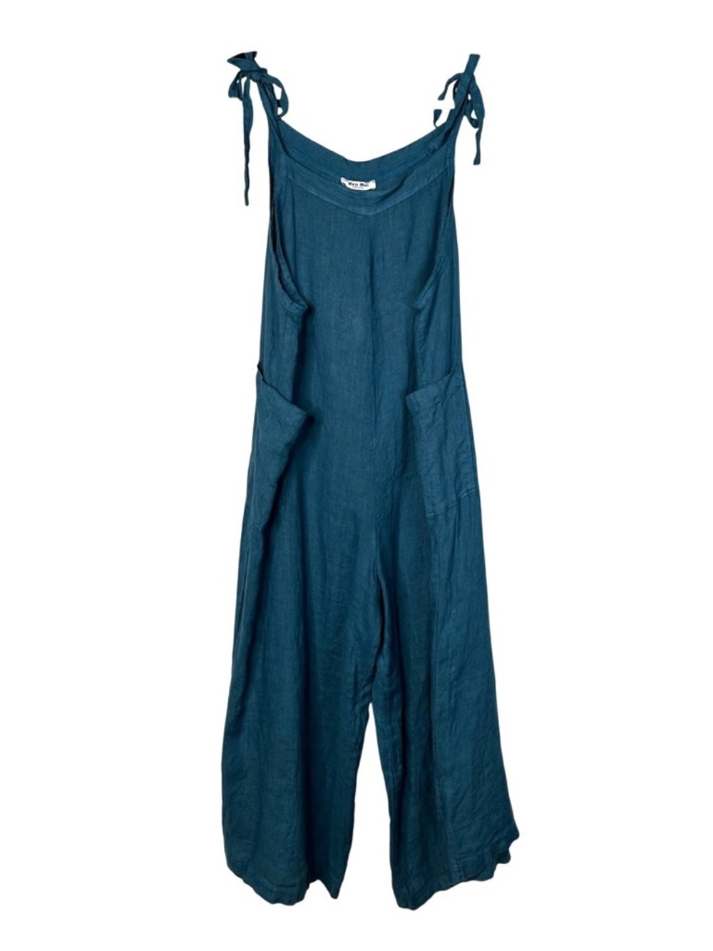 Blue Tie-Shoulder Linen Jumpsuit